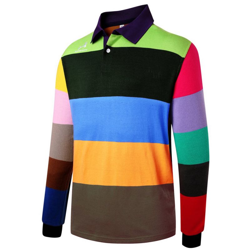 YARN DYE KNITTED RUGBY POLO-LONG SLEEVE-COLORS