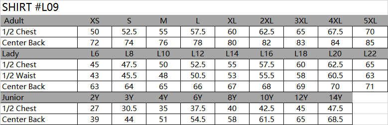 SIZE CHART APPAREL